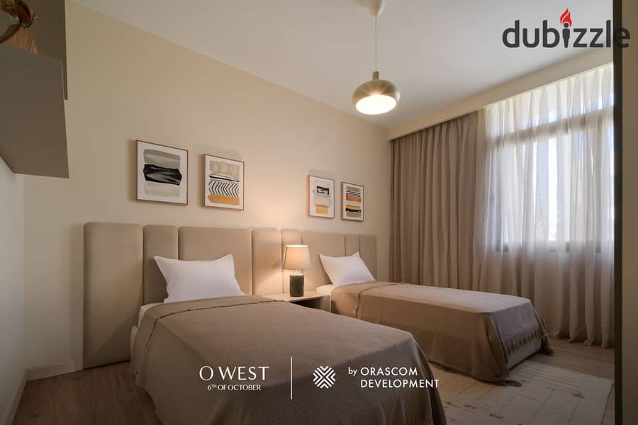 Ready-to-move-in, fully finished apartment in a prime location in O West compound, directly opposite Mall of Egypt. Available on installment. 6