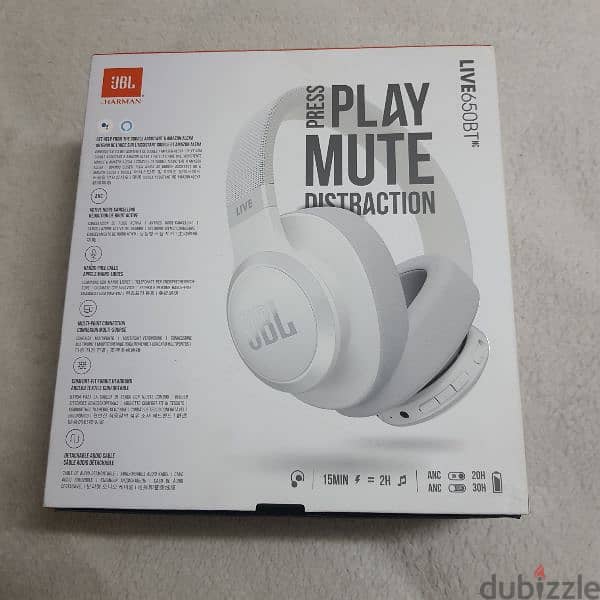 Sealed JBL Live 650BTNC Wireless Over-Ear Headphones - White 2