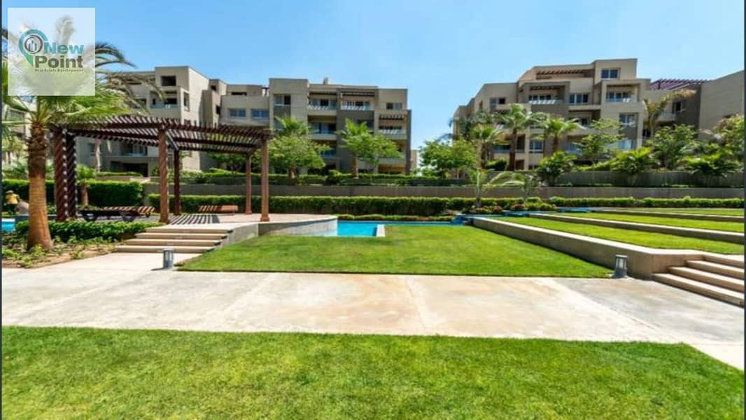 Ground floor apartment with garden for sale in prime location in Swan Lake Compound, Hassan Allam, directly in front of Rehab 10