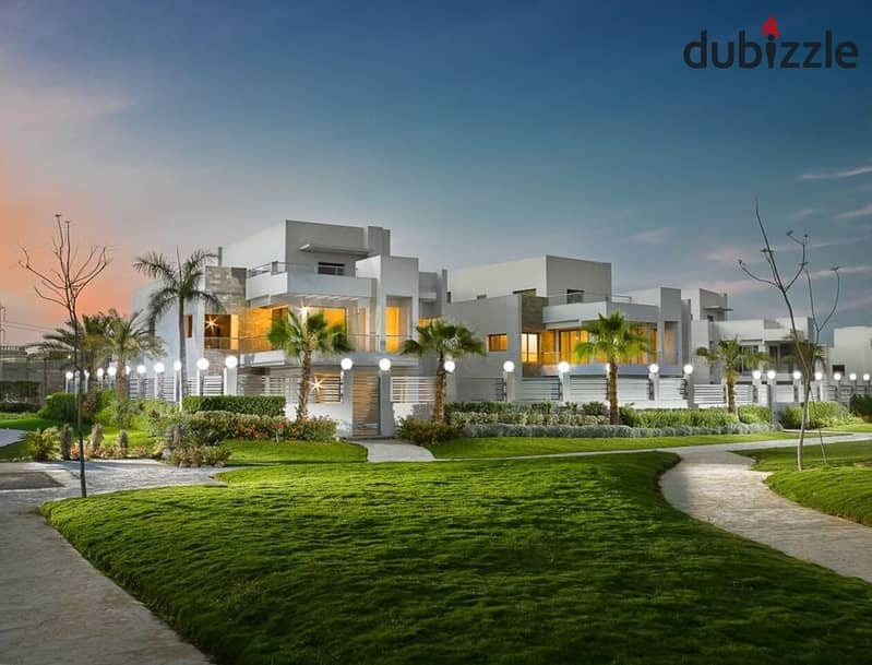 A 730 sqm villa is available for sale with an installment plan in Cleopatra Square compound, located in the prime area of Eastern expansions in Octobe 13