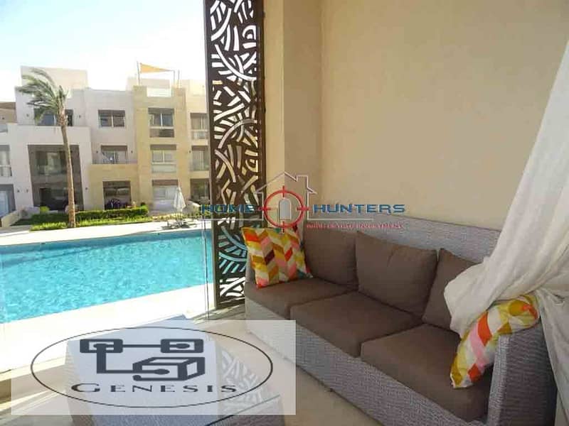 Chalet for sale with private garden ready for immediate inspection and living in Mangroovy El Gouna in installments | finished with air conditioners a 10