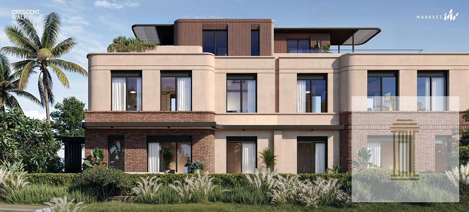 شقه للبيع متشطبه بالتكيفات مقدم 8 % واقساط علي 8 سنين Crescent Walk التجمع السادس 11