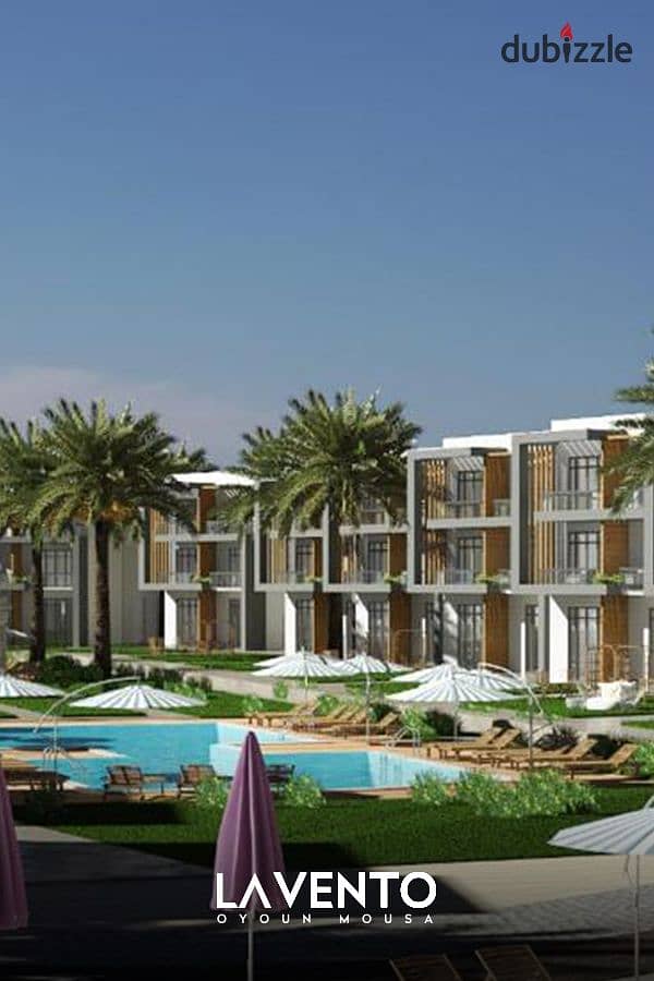 Your unit is directly on the beachfront, with an area of ​​105 meters, in the best location of La Vento, Oyoun Mousa 11