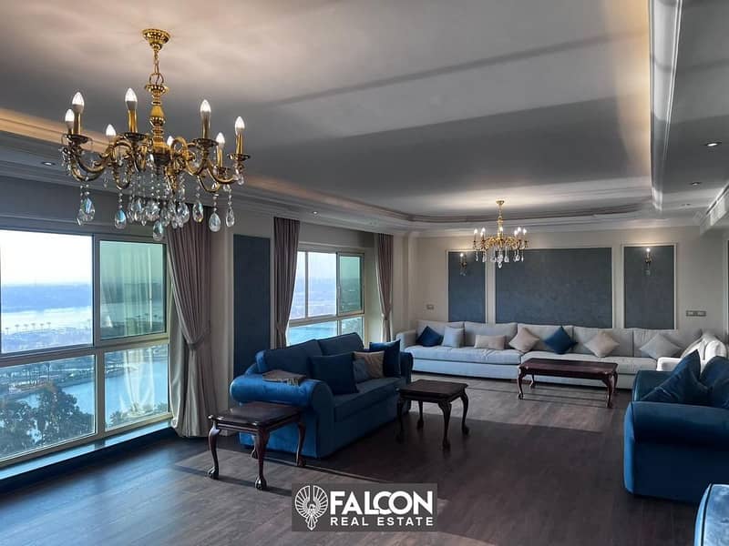 With the highest investment return apartment with full Nile view fully finished and furnished for sale with installments in Maadi next to Hilton 8