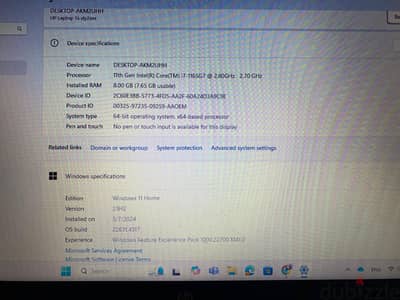 hp Gen Intel(R) Core(TM) i7-1165G7 @ 2.80GHz   2.70 GHz 8 ram