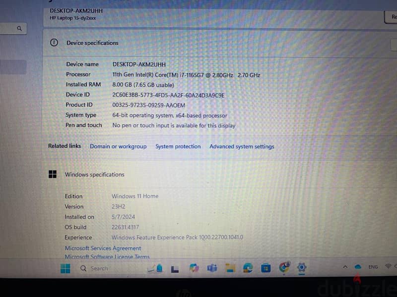 hp Gen Intel(R) Core(TM) i7-1165G7 @ 2.80GHz   2.70 GHz 8 ram 0