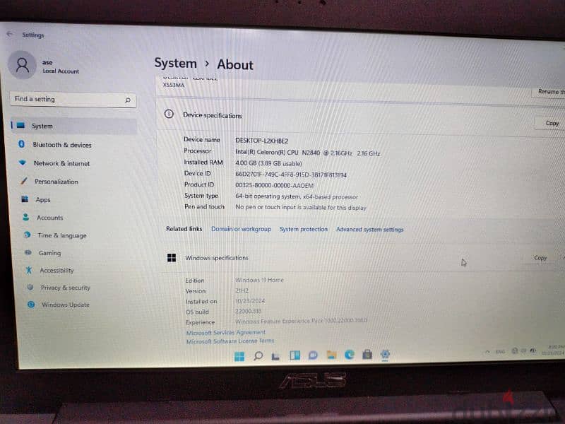 لاب توب Asus nootbook X553maاعلي من جيل رابع 5