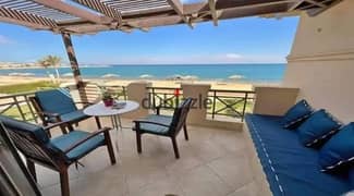 Chalet for sale in Ain Sokhna, Blue Blue village, directly on the sea side, ultra-lux finishing 0