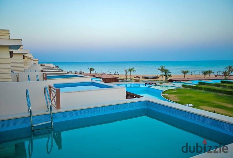 Chalet for sale in Ain Sokhna, Blue Blue village, directly on the sea side, ultra-lux finishing 4