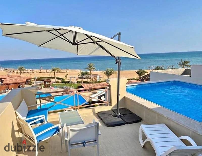 Chalet for sale in Ain Sokhna, Blue Blue village, directly on the sea side, ultra-lux finishing 7