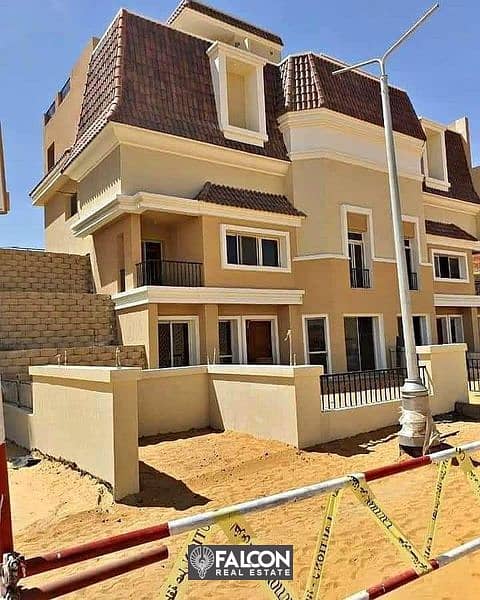 For sale, a twin house in Sarai Compound, 4 floors, in installments over 6 years, next to Madinaty. A discount of 6 million is available in the case o 3