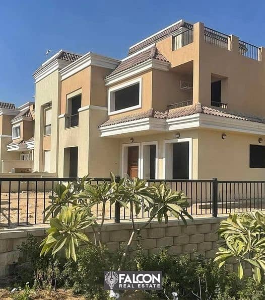 For sale, a twin house in Sarai Compound, 4 floors, in installments over 6 years, next to Madinaty. A discount of 6 million is available in the case o 9