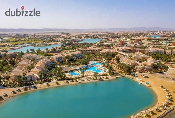 Apartment for sale in El Gouna, fully finished with air conditioners and kitchen, first row on the lagoon near Sabina 2