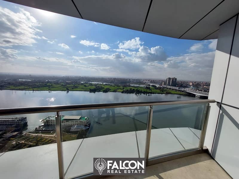 Full Nile view apartment managed by Hilton fully finished with air conditioners for sale in Maadi Nile Pearl Towers 4