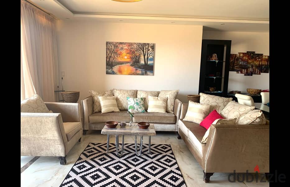 Apartment for rent, 300 m, furnished, with a 120 m garden, Azad Compound, Fifth Settlement 2