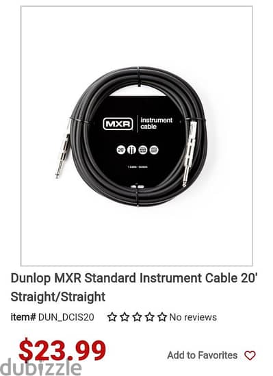 Dunlop MXR Standard Instrument Guitar Cable 20' Straight/Straight