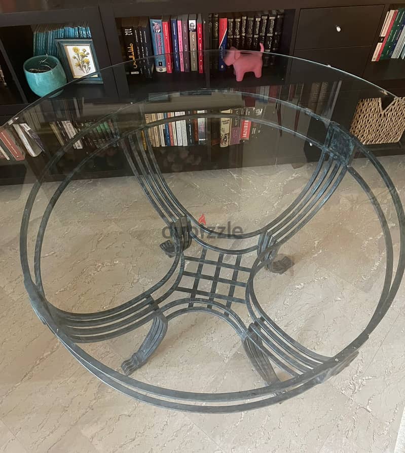 Ferforge Contemporary dining table with glass top. 1