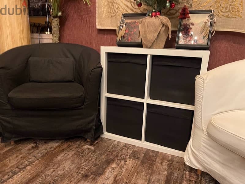 2 IKEA chairs & side unit with 4 boxes 4