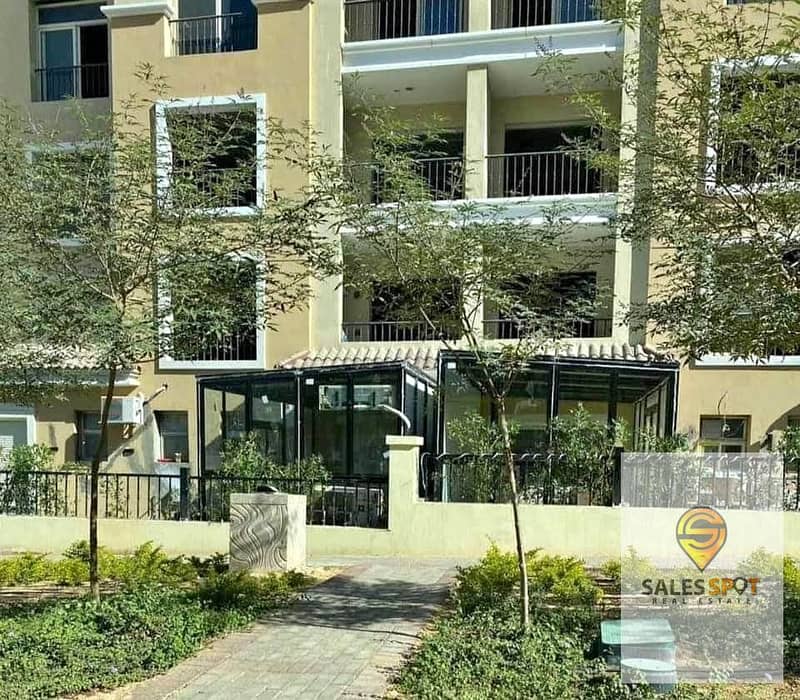 Half price, own an apartment with a private garden for sale (3 rooms) at the lowest price in Sarai Compound, all overlooking the Fifth Settlement, min 10