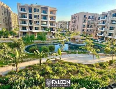 Ground floor apartment with private garden (112m + 129m garden) in a distinguished location in Sarai New Cairo, in front of Madinaty