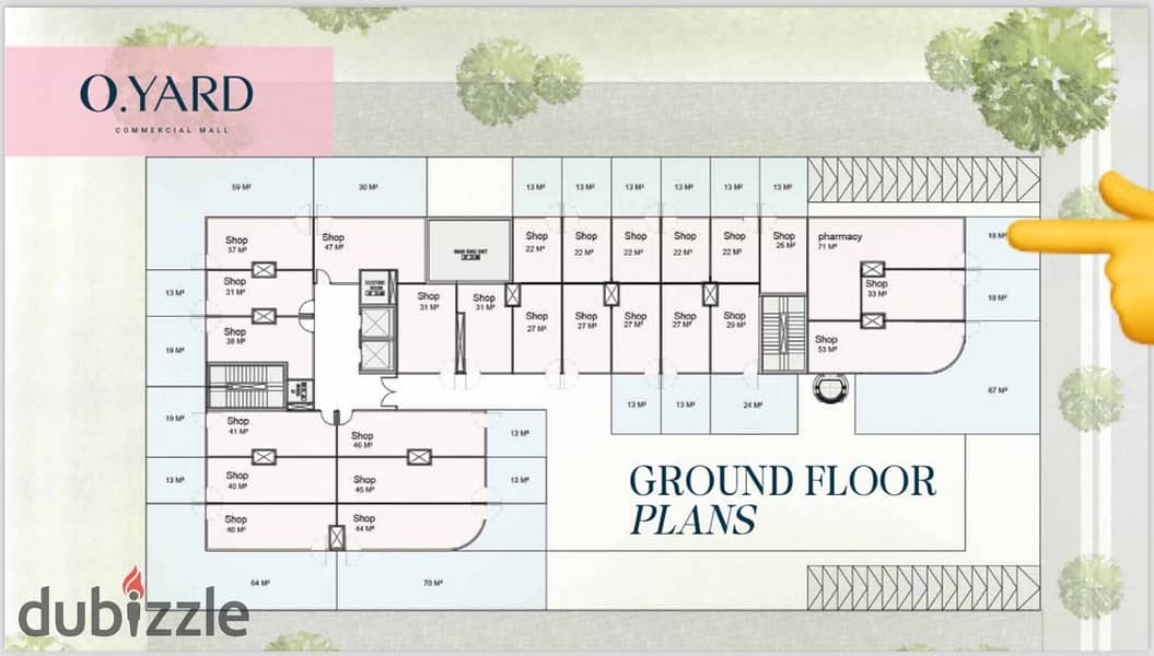 A commercial store, ground floor, on the front of Ooh Yard Mall, in the Fifth Settlement, the second corner of the 90th, near the Mohamed Naguib trans 5