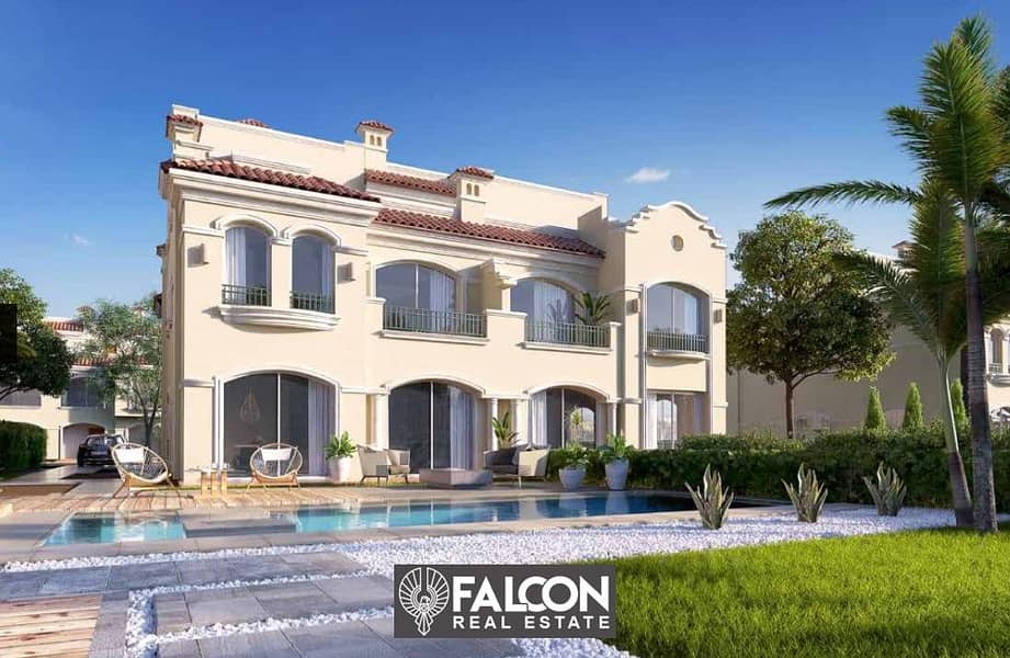 Double View on green area villa ready to move in El Patio Prime by La Vista very prime location for sale with installments in El Shorouk City 2