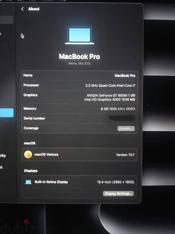 macbook pro 2012 core i7 (15 inch) كارتين شاشه 1