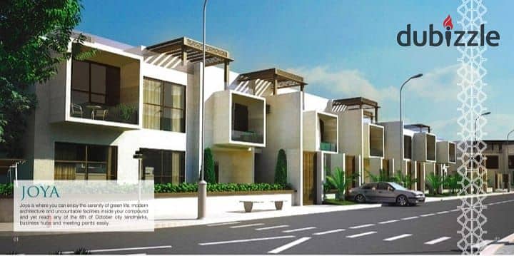 Twin house, 430 sqm, available for immediate delivery in front of Nile University, close to all services in Joya Compound. 21