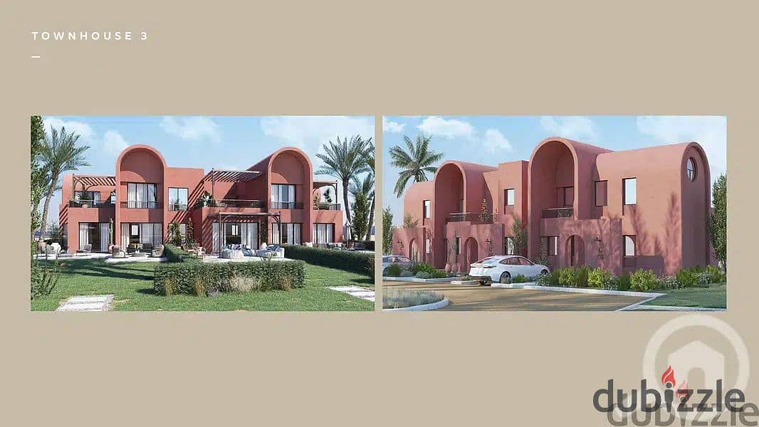 Book your unit in El Gouna with a full sea view in Kamarn Orascom, a 100-meter chalet, super deluxe finished 2