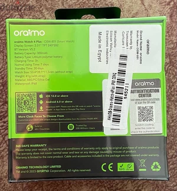 oraimo Watch 4 Plus الساعة الذكية 2.01 بوصة IP68 3