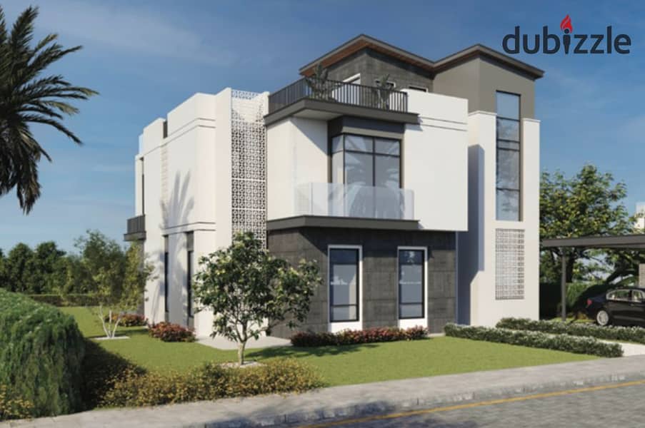 Live in a 3-storey villa with a landscape view, in installments over 9 years, in a prime location in Sheikh Zayed 11