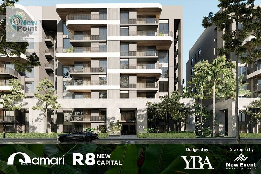 With a 10% down payment and installments up to 10 years, directly in front of the Diplomatic Quarter in the New Capital Administrative Capital 2