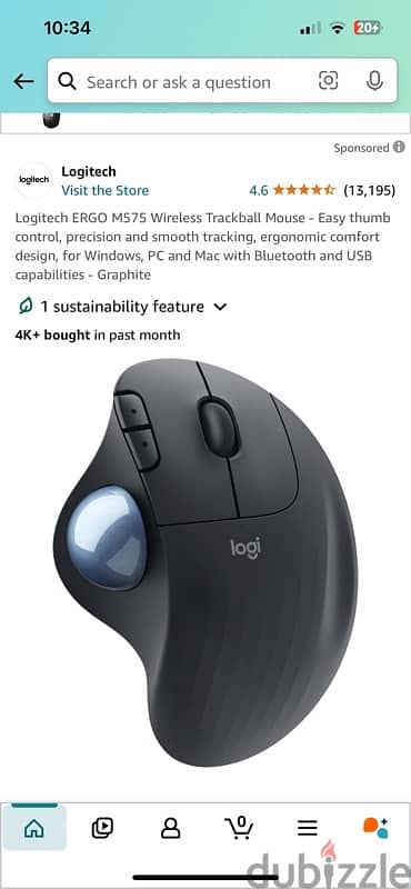 Logitech ERGO M575 Wireless Trackball Mouse