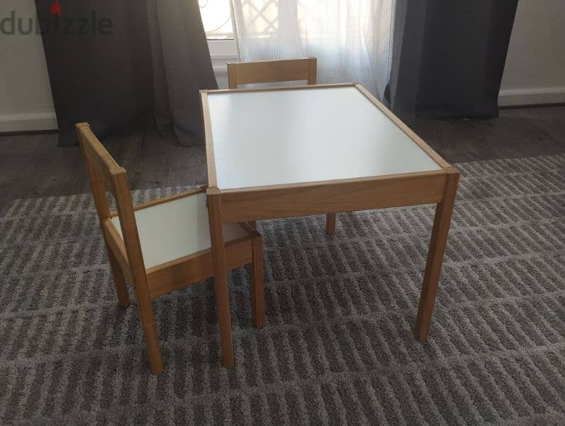 IKEA LÄTT Children's desk + 2 chairs white/pine 1