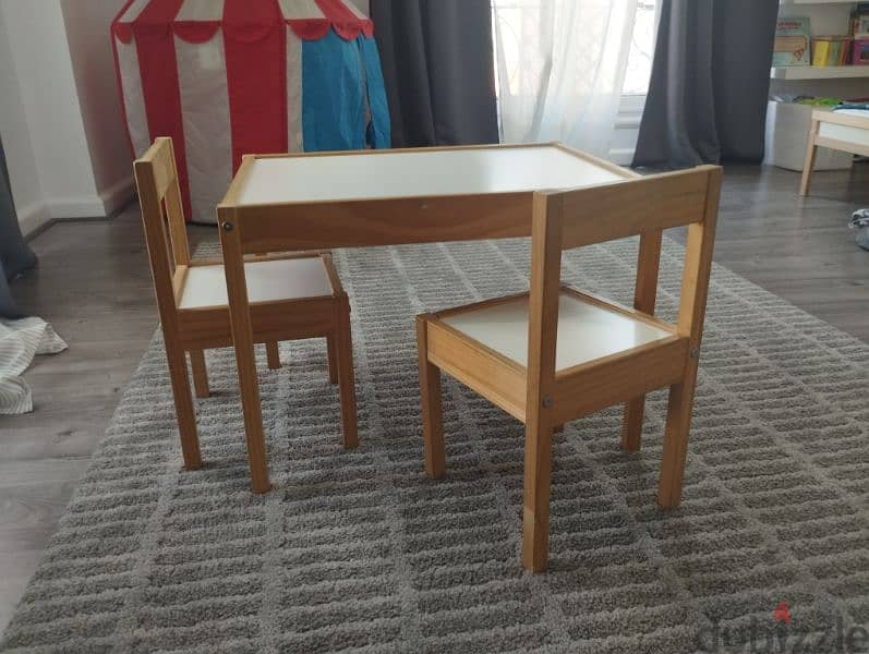 IKEA LÄTT Children's desk + 2 chairs white/pine 2