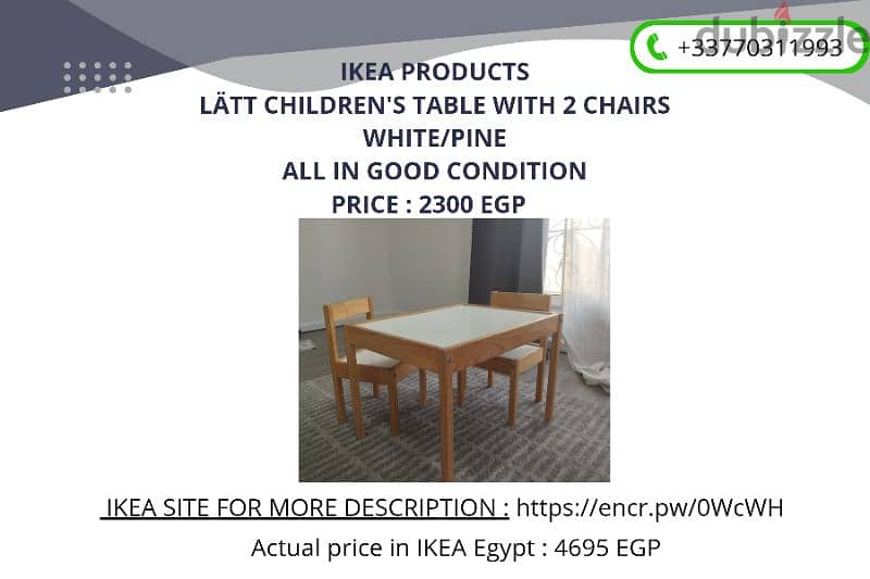 IKEA LÄTT Children's desk + 2 chairs white/pine 3