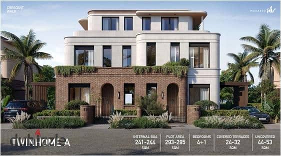 Twinhome 244m for sale in Crescent walk- New Cairo 0