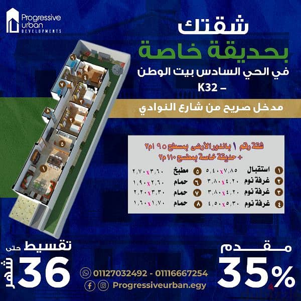 شقه للبيع مساحه ١٩٥ الحى السادس بيت الوطن التجمع الخامس 2