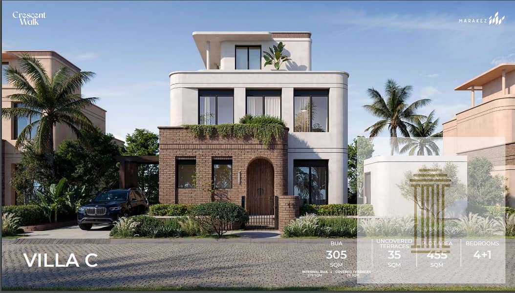 A villa in a distinguished location in the new Marakez Company compound, next to Zed East, 540 square meters, 6 rooms, a swimming pool 5