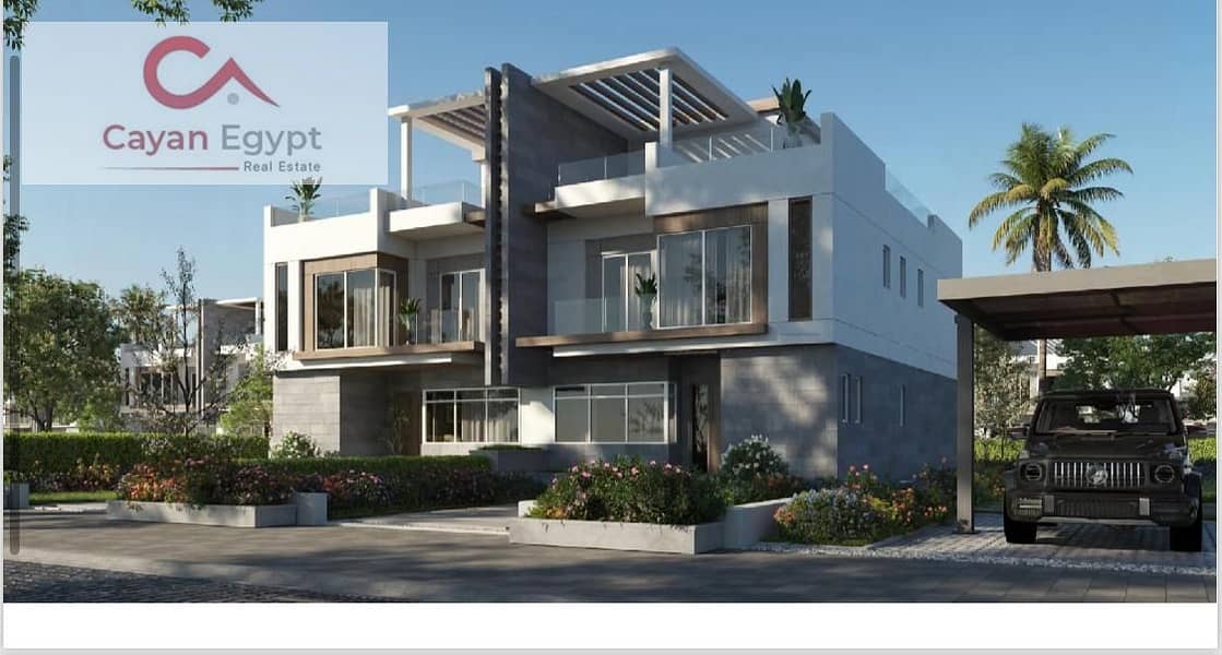 Townhouse villa with an area of ​​240 m, with a down payment starting from 5% and installments up to 8 years, next to Al-Ahly Club, Layan Compound and 4