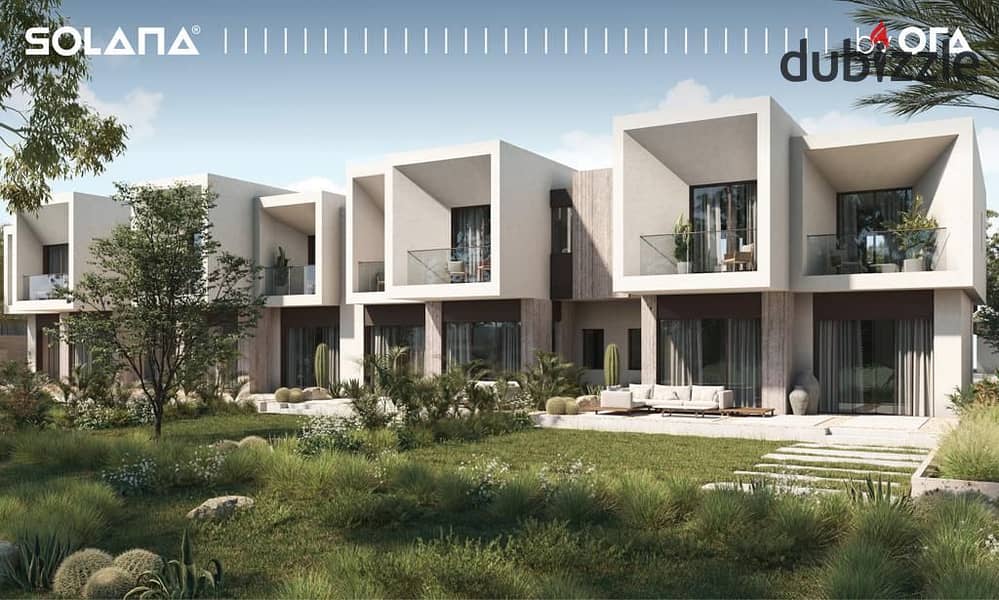 For sale, duplex, corner, 174 sqm, with garden, 85 sqm, view on the landscape, Solana Compound, New Sheikh Zayed City 3