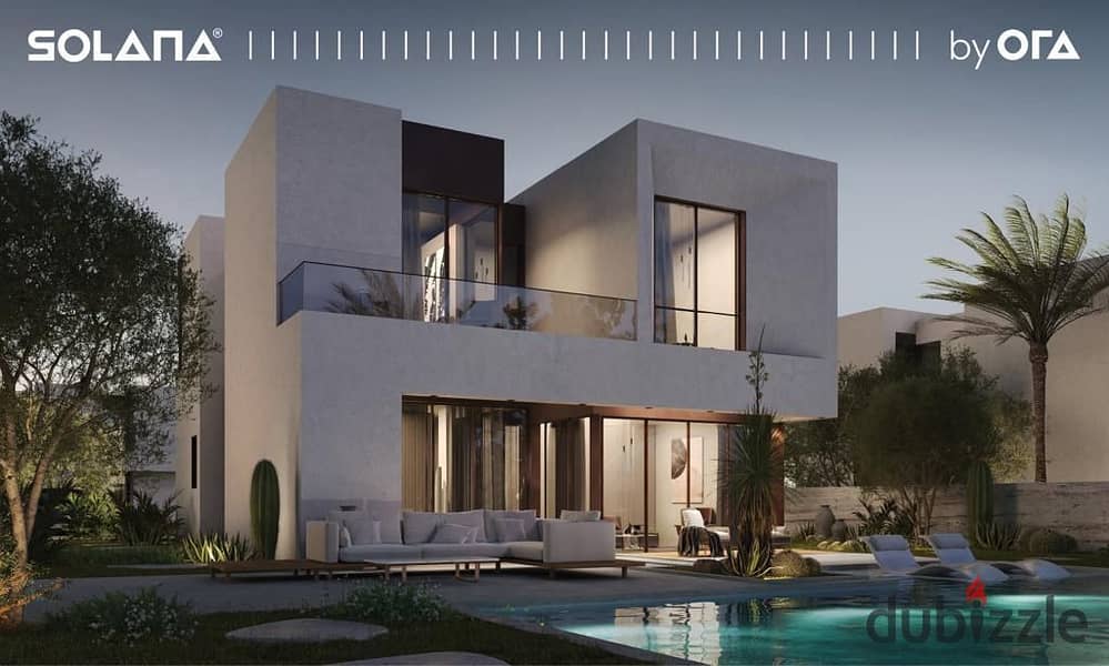 For sale, duplex, corner, 174 sqm, with garden, 85 sqm, view on the landscape, Solana Compound, New Sheikh Zayed City 21