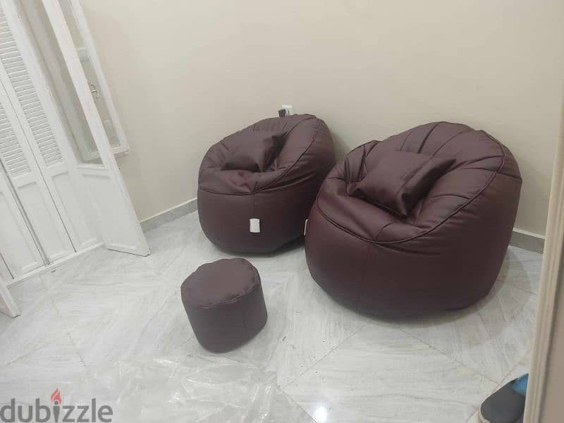 بين باج جلد لون نبيتى  bean bag 1