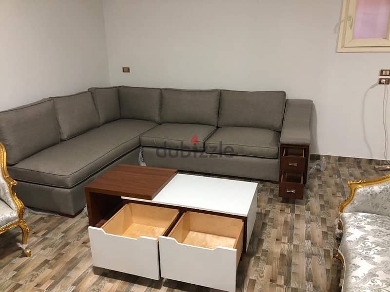 L shaped couch - table - tv unit and coffee corner 1