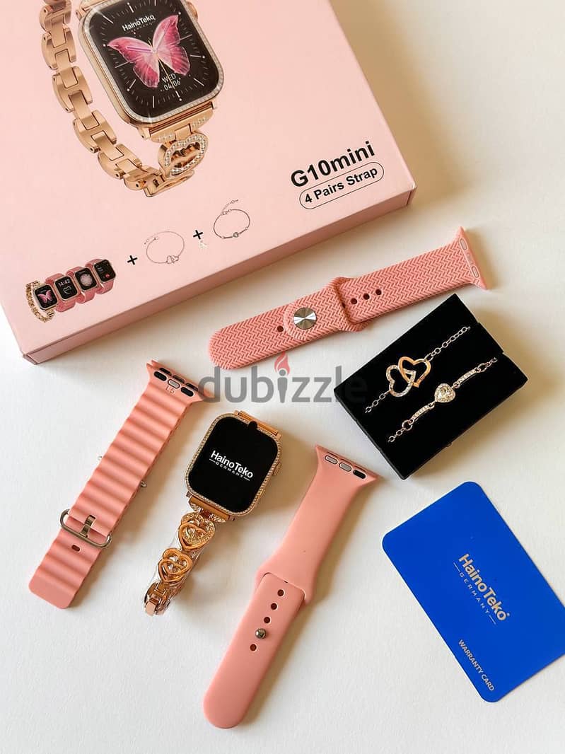 ساعة G10 MINI Rose Gold حريمي 4 استراب + 2 برسليت هدية 5