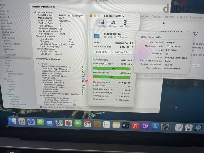 Apple Macbook Pro 13" 2017 A1706 250 SSD 8GB Ram i5-7287U 3.1GHz 9