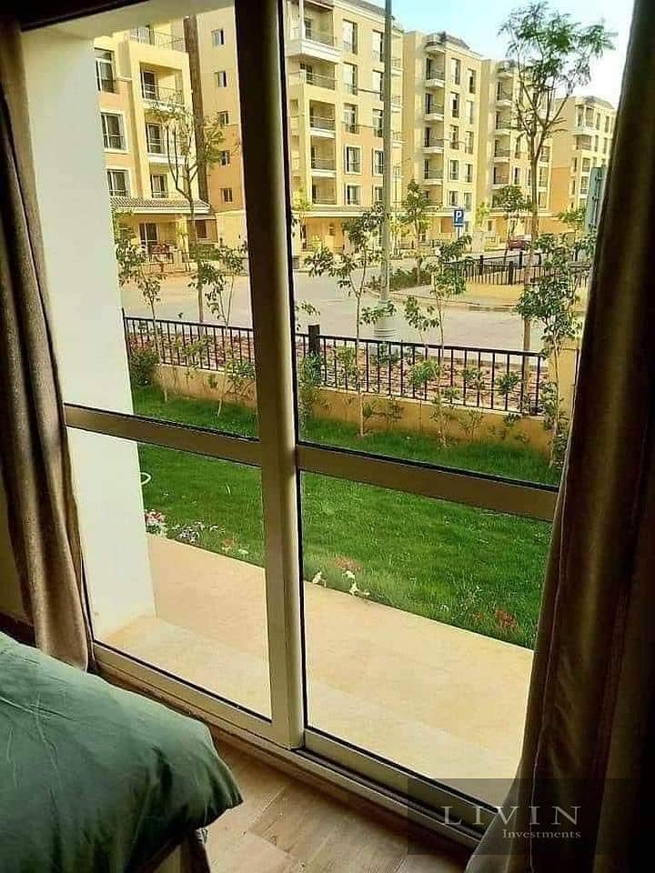 42% discount ground + garden apartment 3 bedrooms for sale in sarai new cairo compound Fifth Settlement wall by wall with madinaty + long installments 6