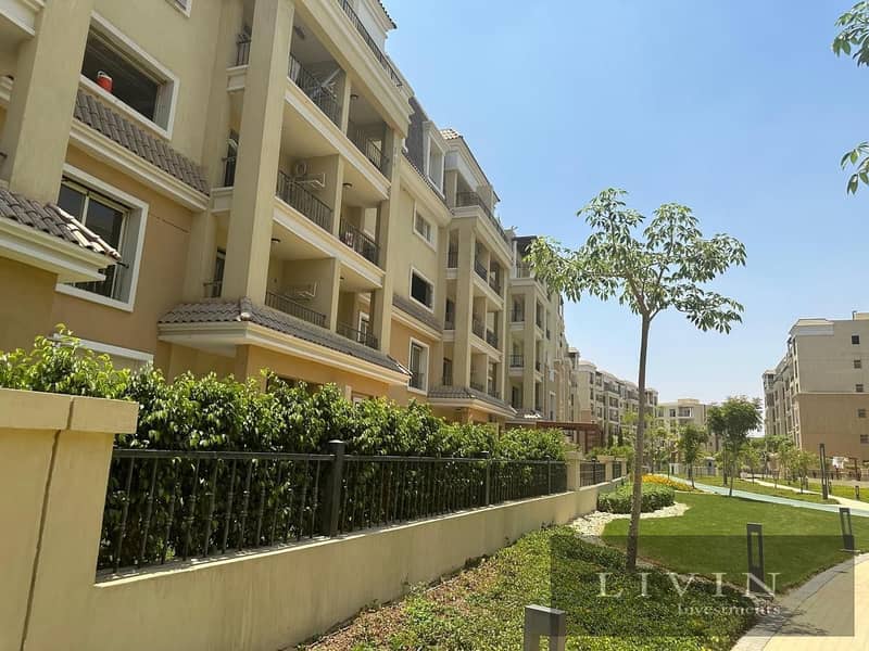 42% discount ground + garden apartment 3 bedrooms for sale in sarai new cairo compound Fifth Settlement wall by wall with madinaty + long installments 7