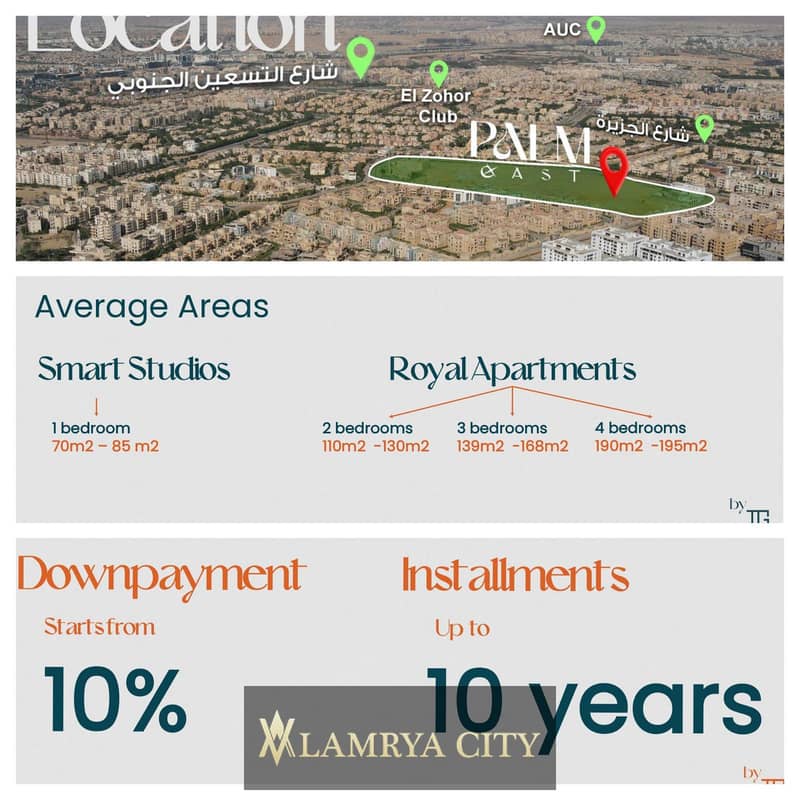 Book your unit at the opening price next to the American University. Areas start from 70 m2: 195 m2 with a 10% down payment and delivery within three 0