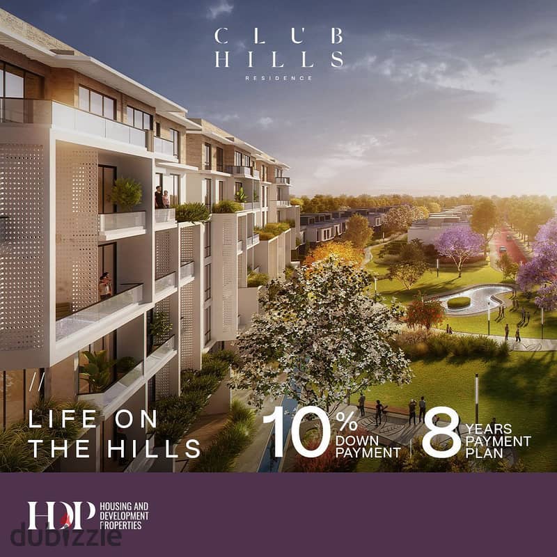 Own an apartment with a landscape view in front of Al Jazeera Club, with installments over 8 years, PALM HILLS THE CROWN 4